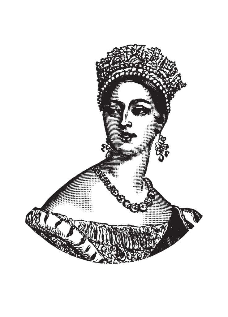 black and white illustration of a queen